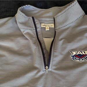 Peter Millar Navy and White Striped 1/4 Zip Pullover